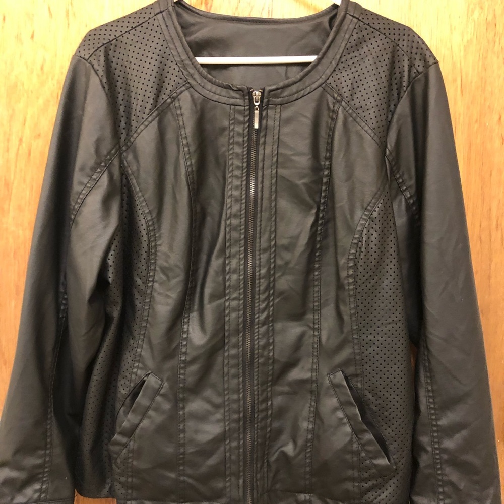 Plus size faux leather moto jacket